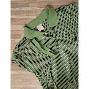 Brooks Brothers Men's Polo, Green with Blue and White Stripes, Size Large